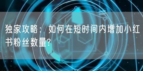 独家攻略：如何在短时间内增加小红书粉丝数量?