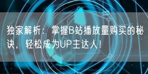 独家解析：掌握B站播放量购买的秘诀，轻松成为UP主达人！