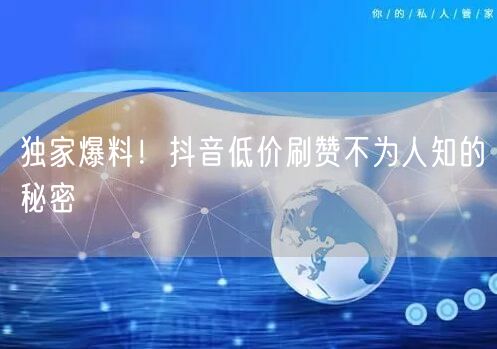 独家爆料！抖音低价刷赞不为人知的秘密
