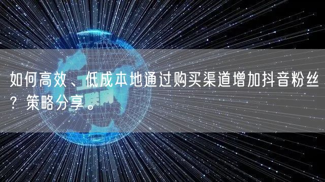 如何高效、低成本地通过购买渠道增加抖音粉丝？策略分享。
