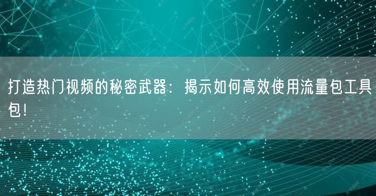 打造热门视频的秘密武器：揭示如何高效使用流量包工具包！
