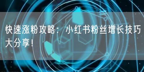 快速涨粉攻略：小红书粉丝增长技巧大分享！