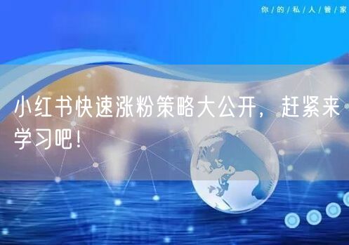 小红书快速涨粉策略大公开，赶紧来学习吧！