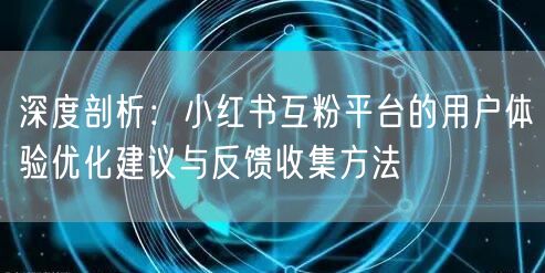 深度剖析：小红书互粉平台的用户体验优化建议与反馈收集方法