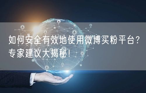 如何安全有效地使用微博买粉平台？专家建议大揭秘！