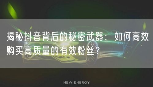 揭秘抖音背后的秘密武器：如何高效购买高质量的有效粉丝？