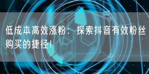 低成本高效涨粉：探索抖音有效粉丝购买的捷径！