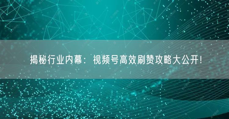 揭秘行业内幕：视频号高效刷赞攻略大公开！